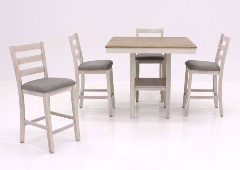 Distressed White Two-Tone Tahoe 5 Piece Pub Dining Set Facing Front | Home Furniture Plus Bedding