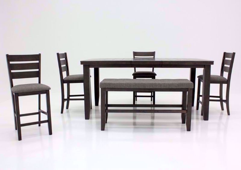 Dark Gray Bardstown Dining Table Set Facing Front With Leaf in the Table | Home Furniture Plus Mattress