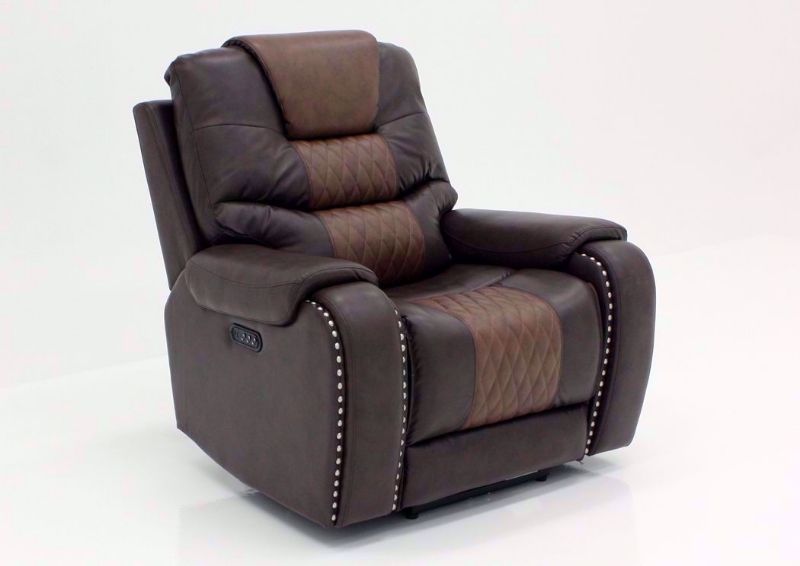 Two-Tone Brown Park Avenue POWER Recliner at an Angle | Home Furniture Plus Bedding