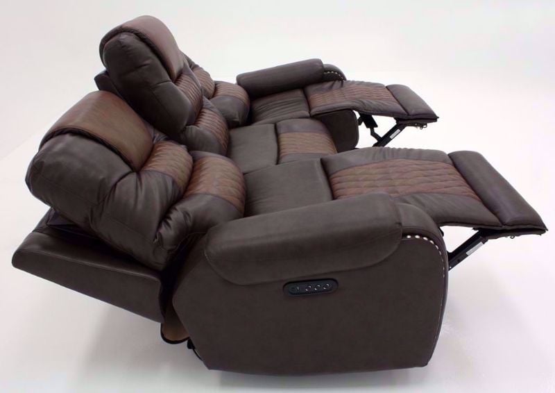 Two-Tone Brown Park Avenue POWER Reclining Sofa Side View in a Fully Reclined Position | Home Furniture Plus Bedding