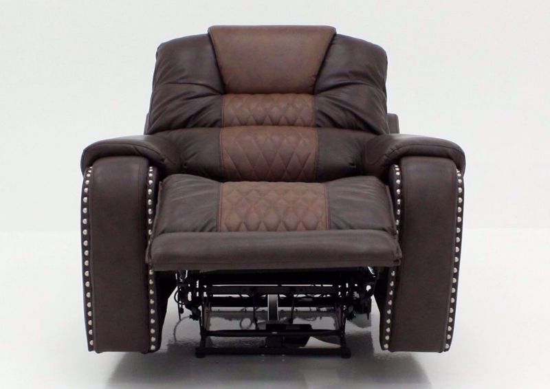 Two-Tone Brown Park Avenue POWER Recliner, Front Facing in a Fully Reclined Position | Home Furniture Plus Bedding