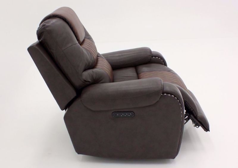 Two-Tone Brown Park Avenue POWER Recliner, Side View with the Chaise Open | Home Furniture Plus Bedding