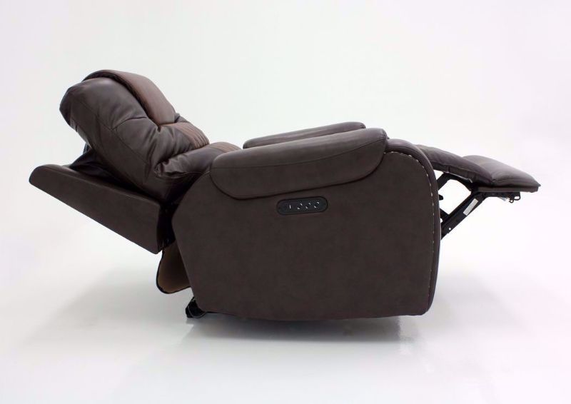 Two-Tone Brown Park Avenue POWER Recliner, Side View in a Fully Reclined Position | Home Furniture Plus Bedding