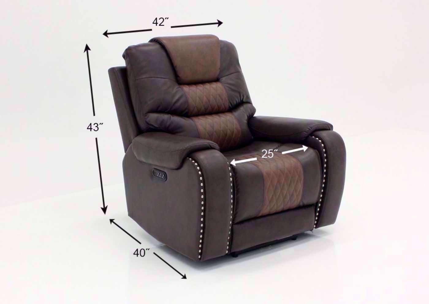 Two-Tone Brown Park Avenue POWER Reclining Sofa Set Showing the Recliner Dimensions | Home Furniture Plus Bedding