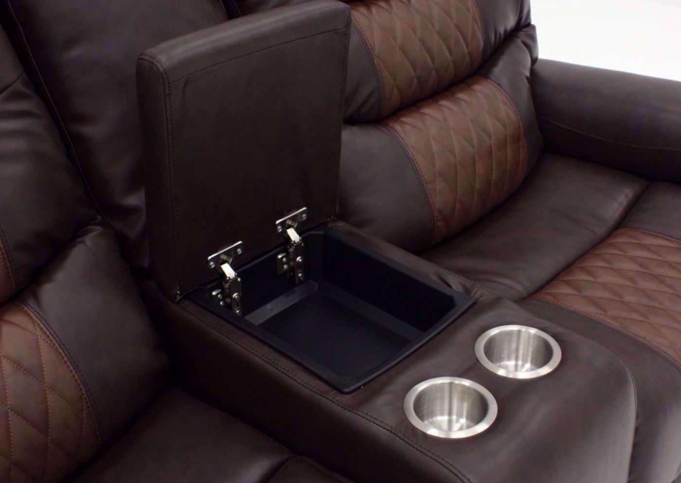 Two-Tone Brown Park Avenue POWER Reclining Sofa Set Loveseat Console Open | Home Furniture Plus Bedding