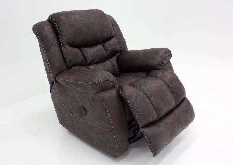 Dark Brown Wrangler POWER Recliner at an Angle with the Chaise Slightly Open | Home Furniture Plus Bedding