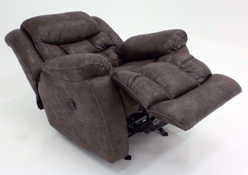 Dark Brown Wrangler POWER Recliner at an Angle in a Fully Reclined Position | Home Furniture Plus Bedding