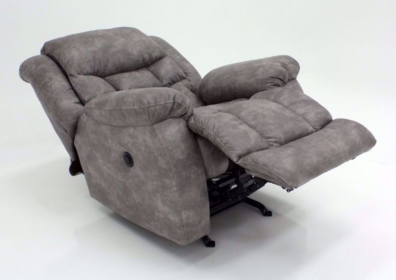 Pewter Wrangler POWER Recliner at an Angle in a Fully Reclined Position | Home Furniture Plus Bedding
