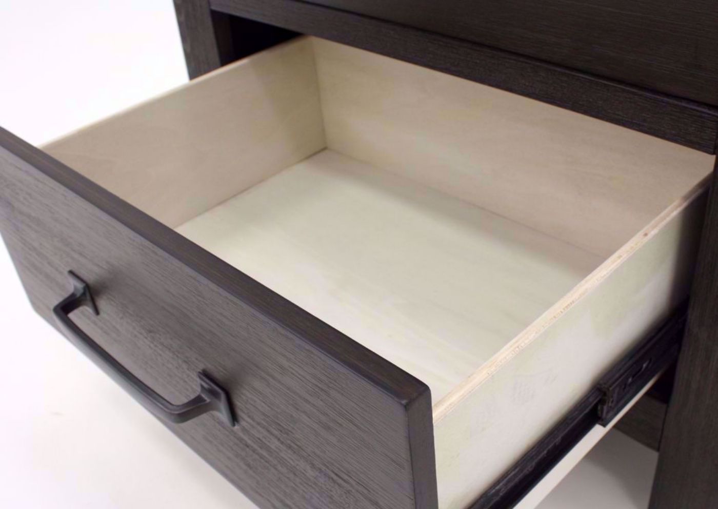Dark Brown Shelby Nightstand Showing the Bottom Drawer Interior | Home Furniture Plus Mattress