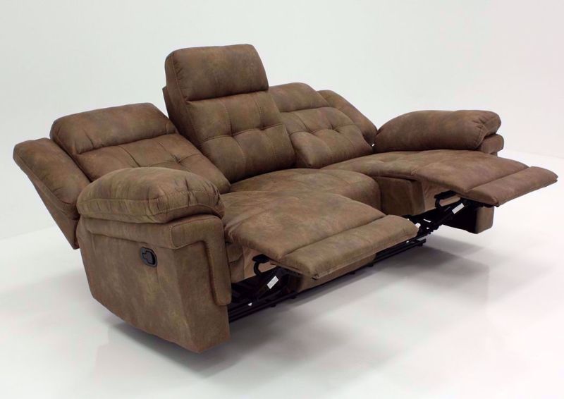 Light Brown Anastasia Reclining Sofa at an Angle in a Fully Reclined Position | Home Furniture Plus Bedding