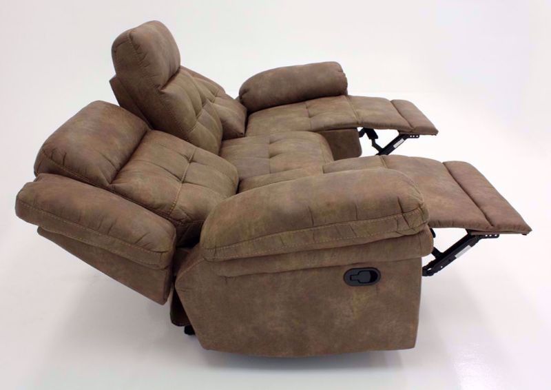 Light Brown Anastasia Reclining Sofa, Side View in a Fully Reclined Position | Home Furniture Plus Bedding
