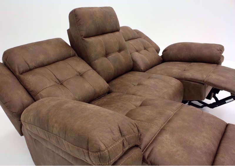 Light Brown Anastasia Reclining Sofa at an Angle in a Fully Reclined Closer View | Home Furniture Plus Bedding
