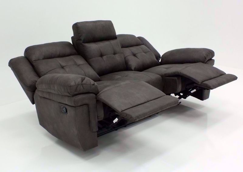 Gray Anastasia Reclining Sofa at an Angle in the Fully Reclined Position | Home Furniture Plus Bedding