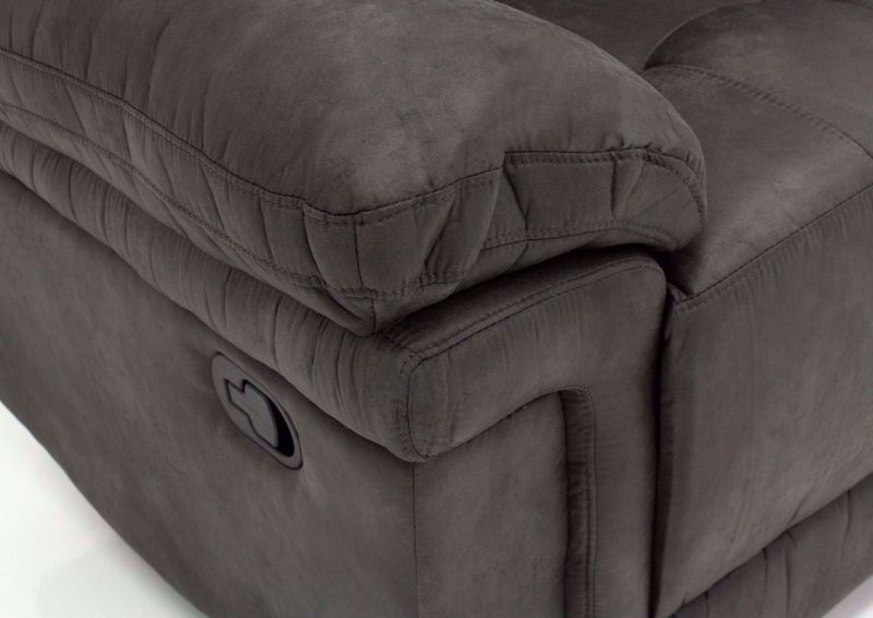 Gray Anastasia Reclining Sofa Pillow Arm Detail | Home Furniture Plus Bedding