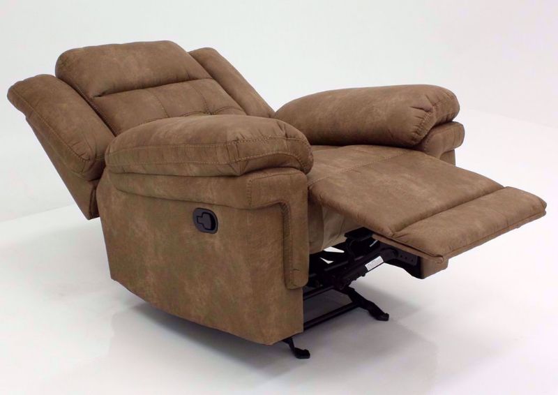 Light Brown Anastasia Glider Recliner at an Angle in a Fully Reclined Position | Home Furniture Plus Bedding