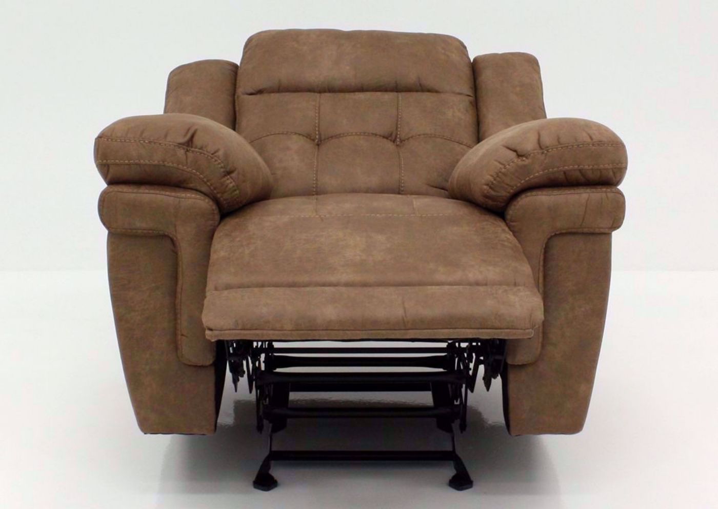 Light Brown Anastasia Glider Recliner, Front Facing in a Fully Reclined Position | Home Furniture Plus Bedding