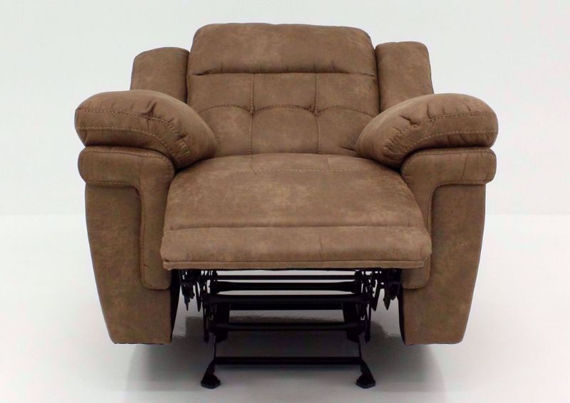 Light Brown Anastasia Glider Recliner, Front Facing in a Fully Reclined Position | Home Furniture Plus Bedding