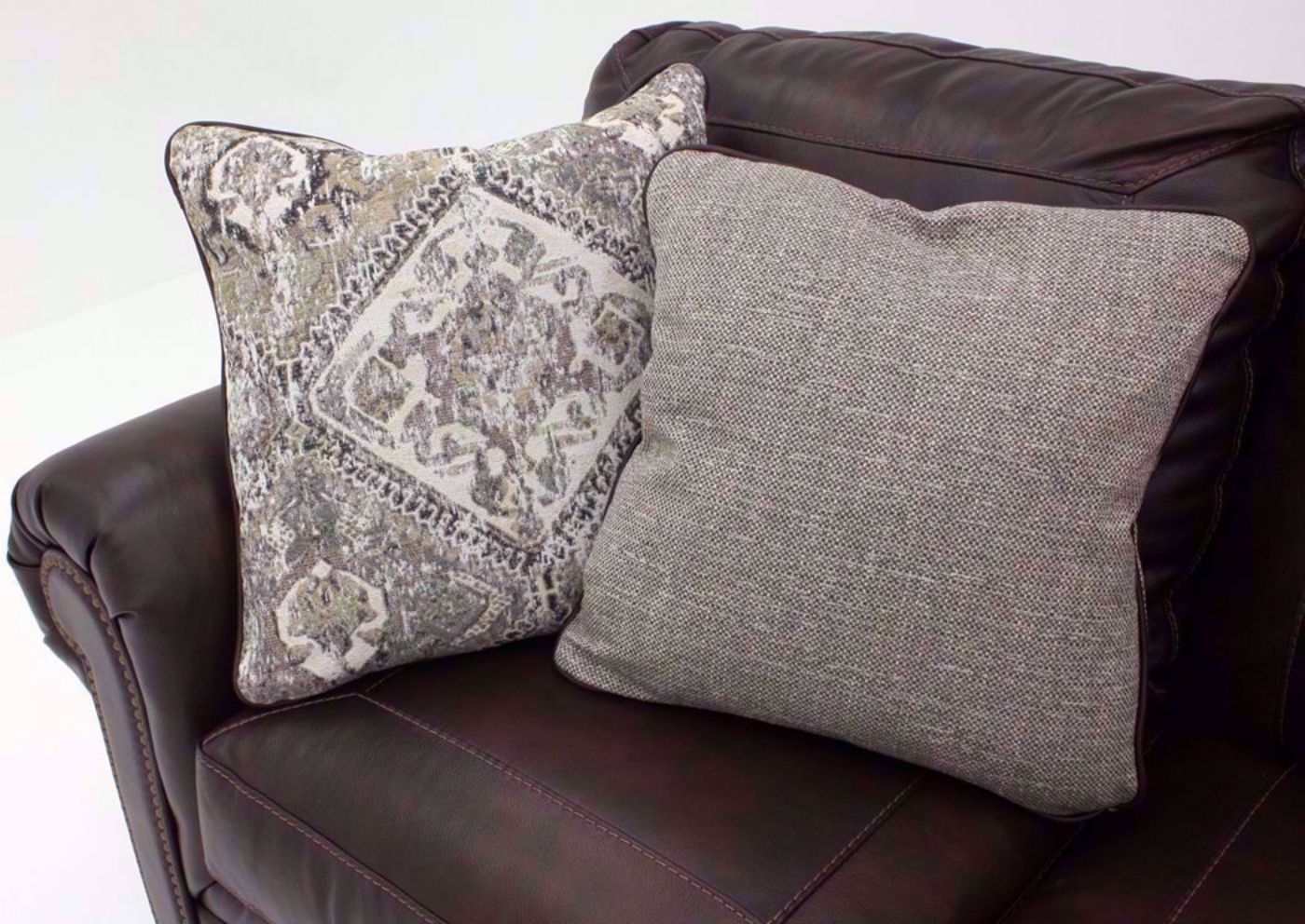 Walnut Brown Roleson Sofa by Ashley Furniture  Accent Pillows | Home Furniture Plus Bedding