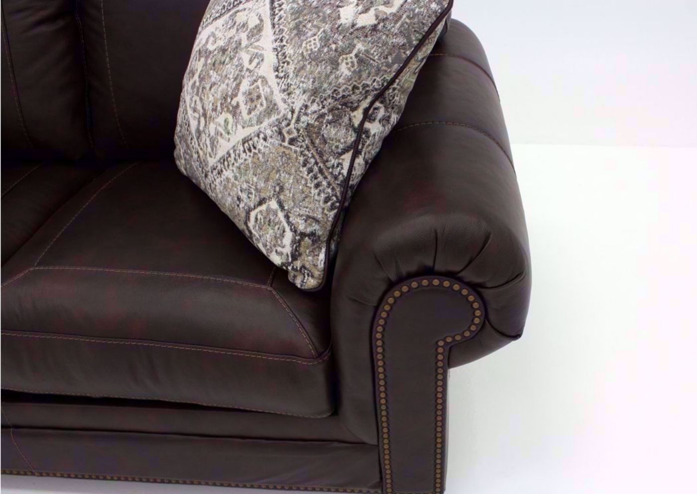 Walnut Brown Roleson Loveseat by Ashley Rolled Arm Detail | Home Furniture Plus Bedding