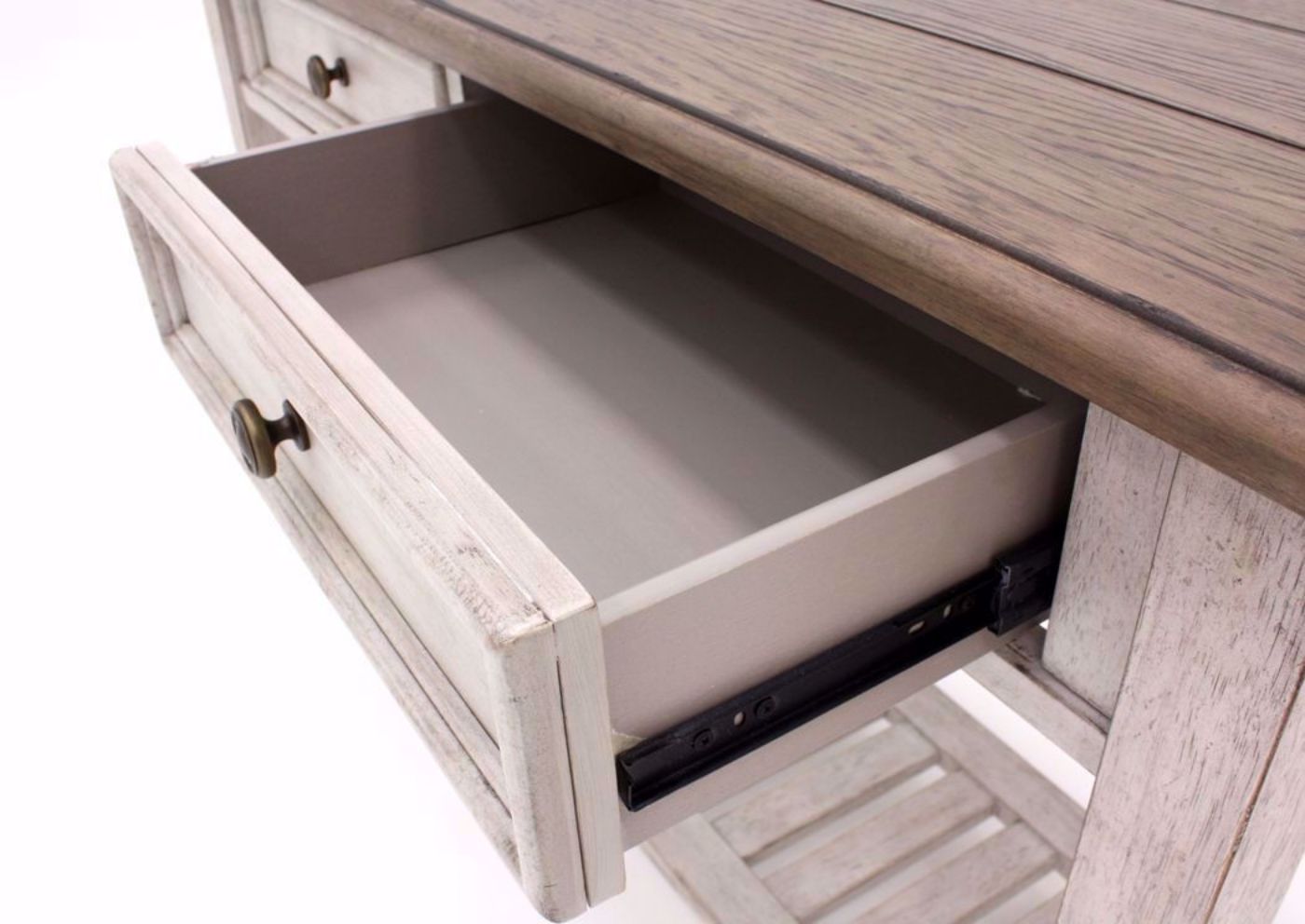 White and Brown Heartland Sofa Table Showing the Drawer Interior | Home Furniture Plus Bedding