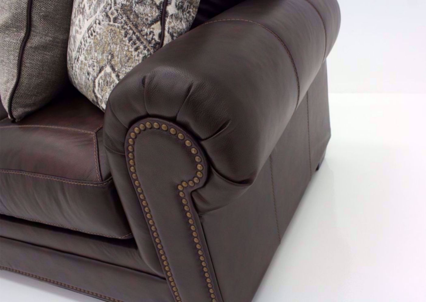 Walnut Brown Roleson Sleeper Sofa by Ashley Furniture Showing the Rolled Arm Detail | Home Furniture Plus Bedding