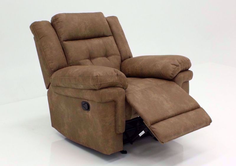Light Brown Anastasia Glider Recliner at an Angle with the Chaise Open Slightly | Home Furniture Plus Bedding