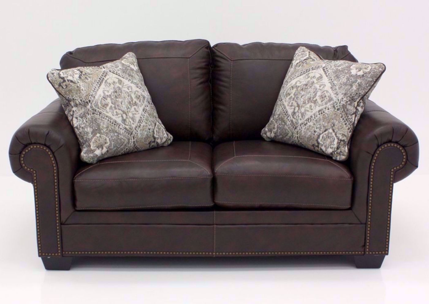 Walnut Brown Roleson Loveseat by Ashley, Front Facing | Home Furniture Plus Bedding