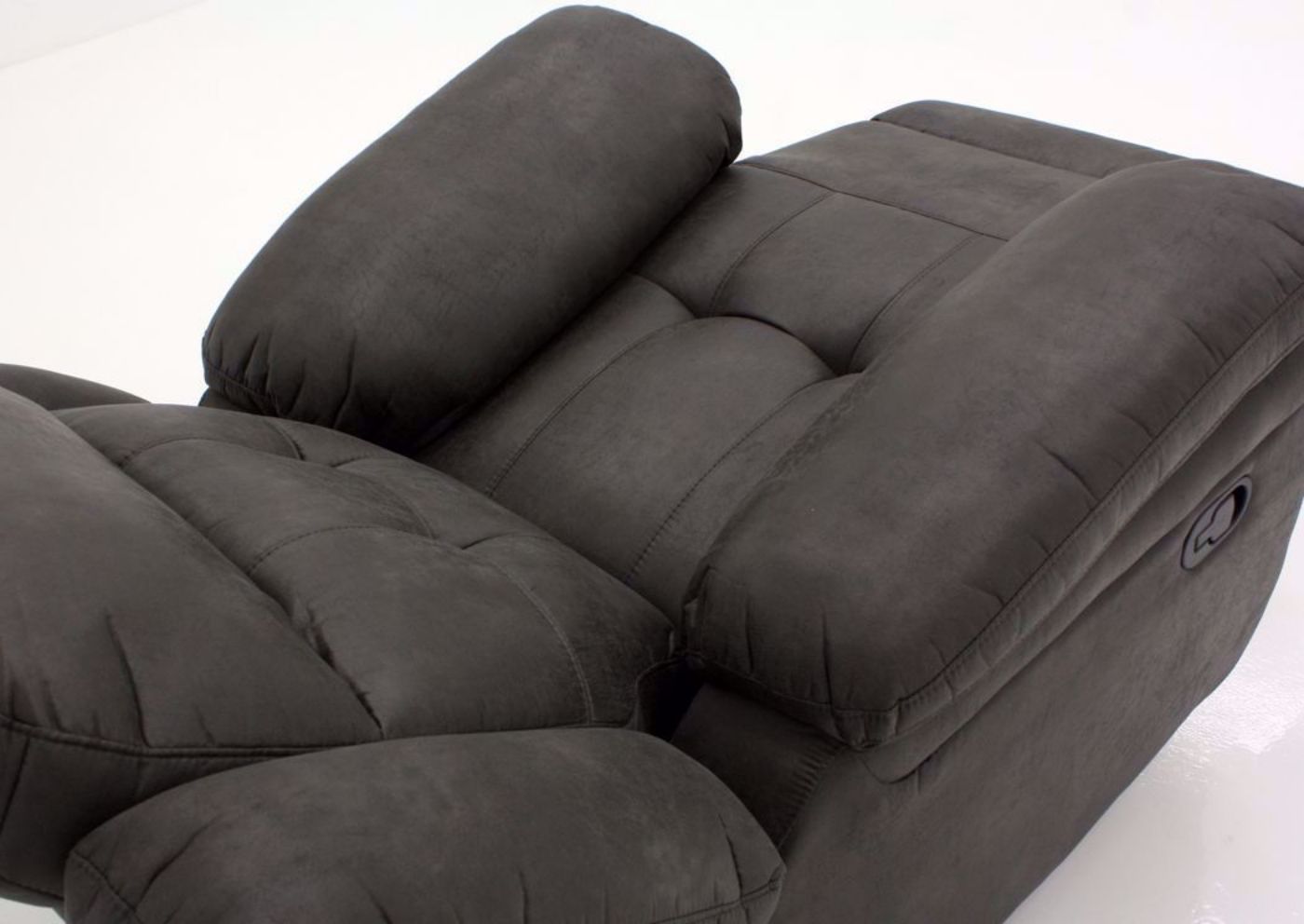 Gray Anastasia Glider Recliner at an Angle in a Reclined Position View From the Seat Back | Home Furniture Plus Bedding