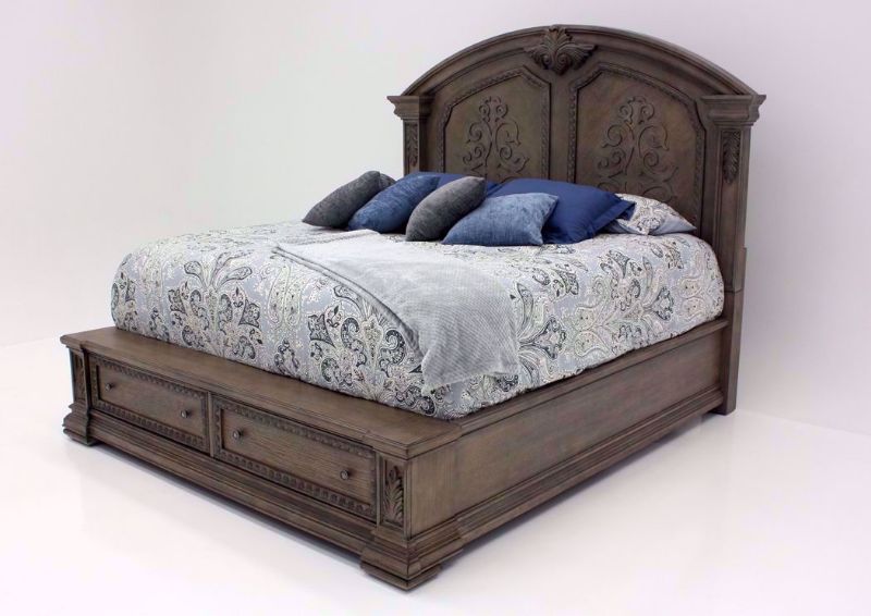 Taupe Brown Maria King Size Storage Bed at an Angle | Home Furniture Plus Bedding
