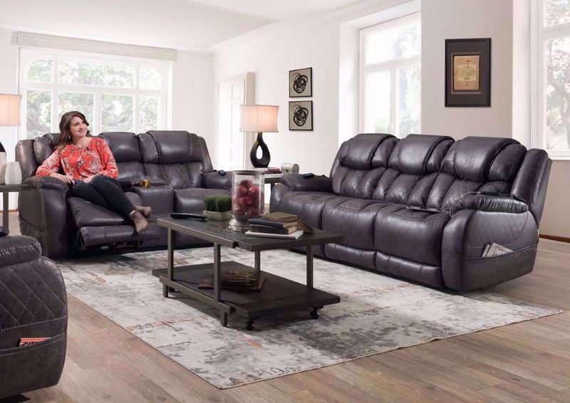 Steel Gray Daytona POWER Reclining Sofa Set in a  Room Setting | Home Furniture Plus Bedding