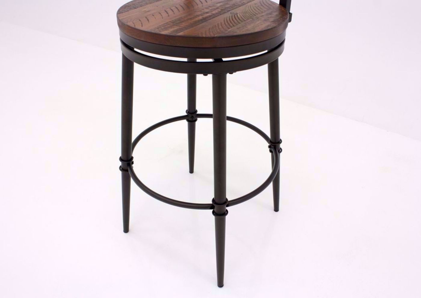 Warm Rich Brown Jennings 30 Inch Swivel Barstool Showing the Metal Leg Detail | Home Furniture Plus Mattress