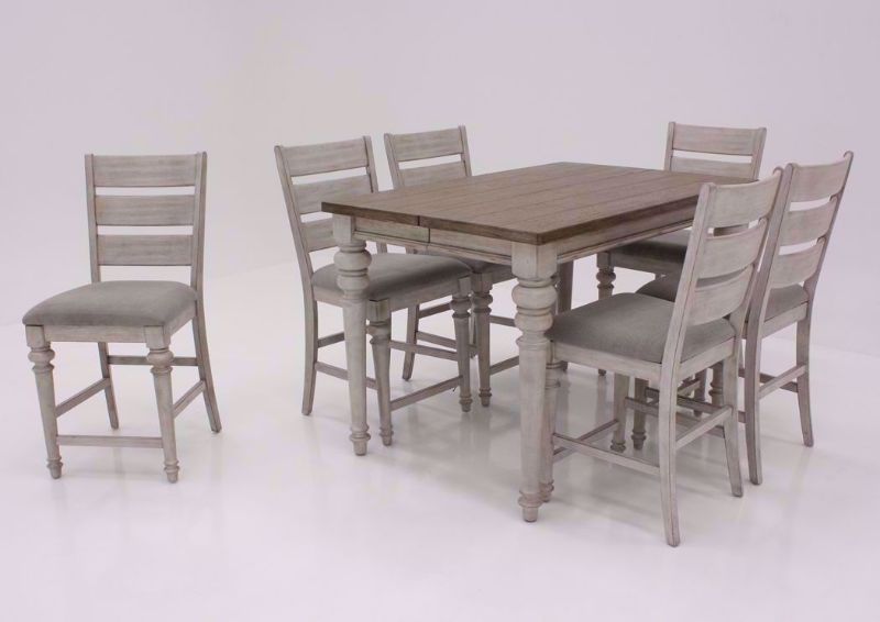 White Two-Tone Heartland 7 Piece Bar Height Table Set at an Angle With no Leaf in the Table | Home Furniture Plus Mattress