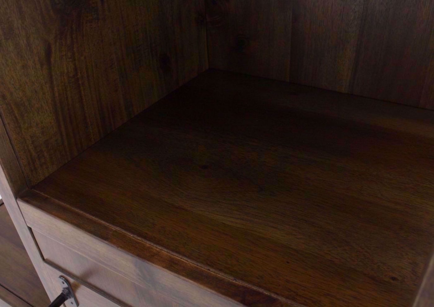 Rustic Brown Roybeck Accent Cabinet Showing the Cabinet Interior | Home Furniture Plus Bedding