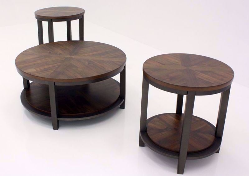 Two-Tone Brown Roybeck 3 Piece Coffee Table Set by Ashley Furniture Showing the Side View | Home Furniture Plus Bedding