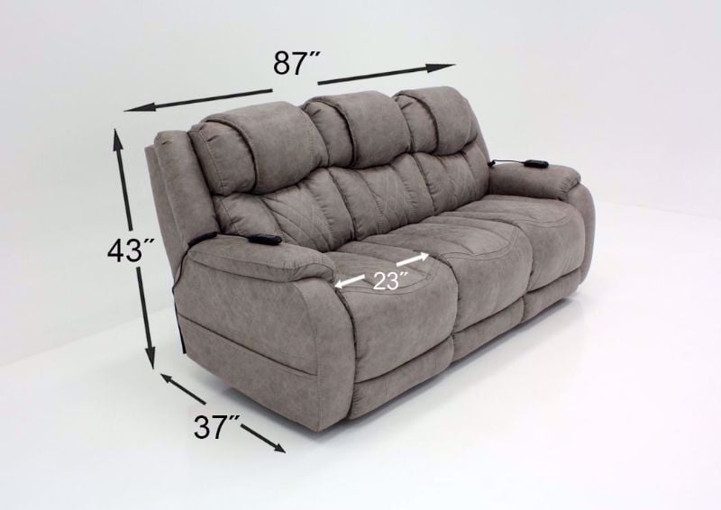 Soft Brown Daytona Power Reclining Sofa Set Showing the Sofa Dimensions | Home Furniture Plus Bedding