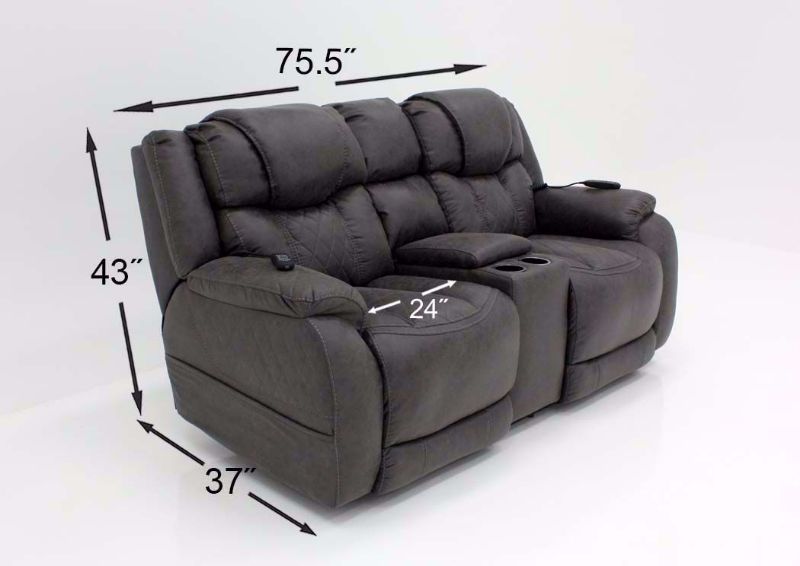 Steel Gray Daytona POWER Reclining Sofa Set, Showing the Loveseat Dimensions | Home Furniture Plus Bedding