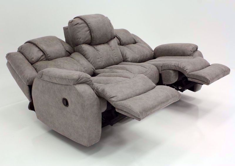 Soft Brown Daytona Reclining Sofa at an Angle in the Fully Reclined Position | Home Furniture Plus Bedding