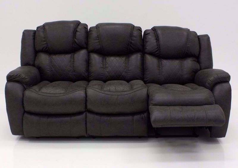 Steel Gray Daytona Reclining Sofa, Front Facing with One Recliner Open | Home Furniture Plus Bedding