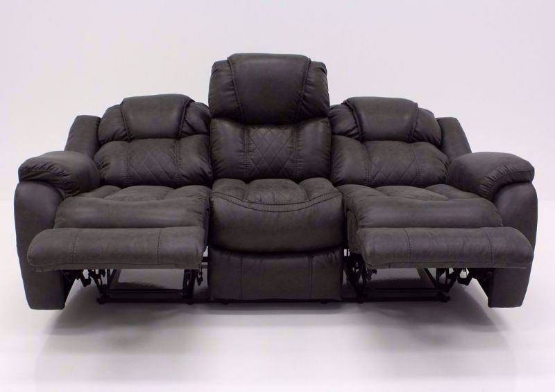 Steel Gray Daytona Reclining Sofa, Front Facing in the Fully Reclined Position | Home Furniture Plus Bedding