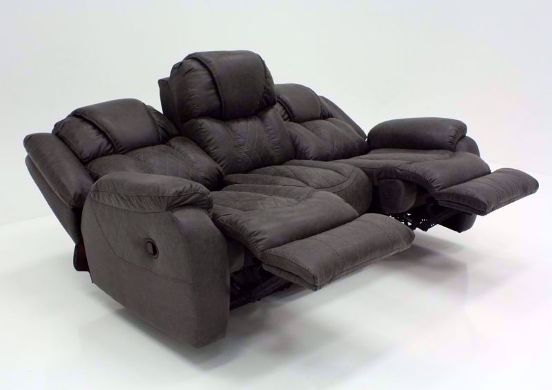 Steel Gray Daytona Reclining Sofa at an Angle in the Fully Reclined Position | Home Furniture Plus Bedding