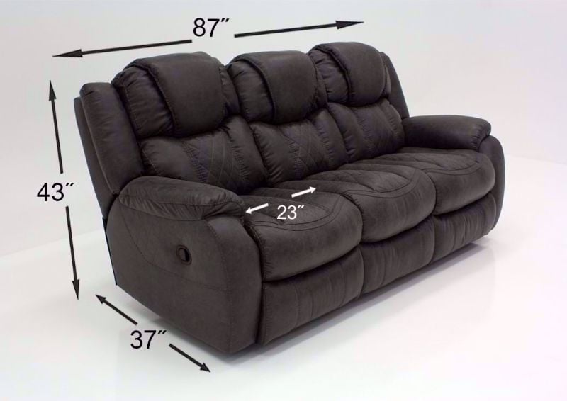 Steel Gray Daytona Reclining Sofa Set Showing the Sofa Dimensions | Home Furniture Plus Bedding