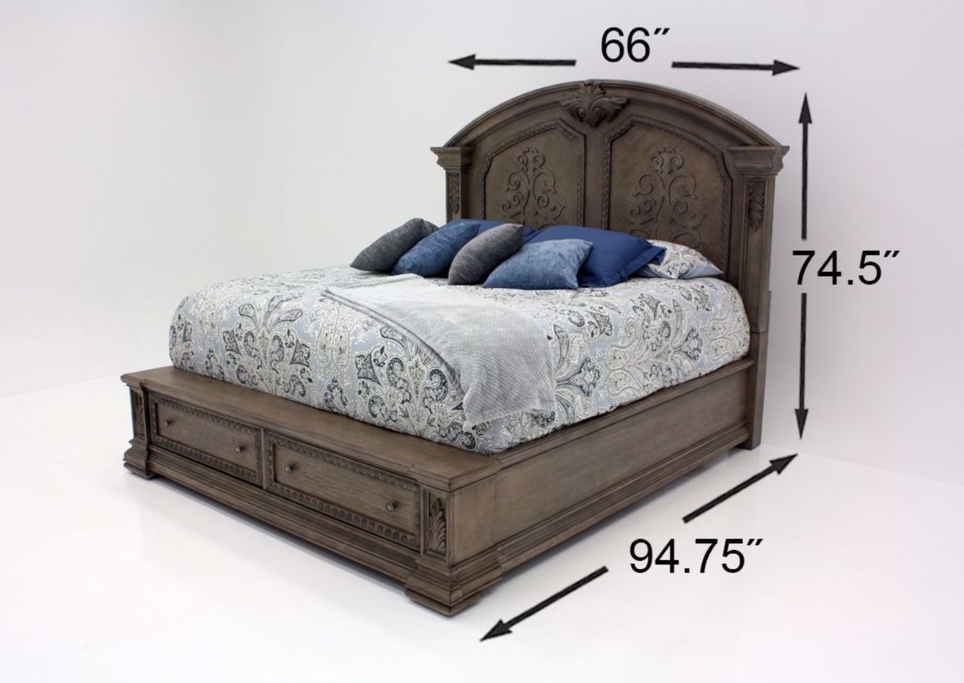 Maria Queen Size Storage Bed, Dimensions | Home Furniture Plus Bedding, Angle