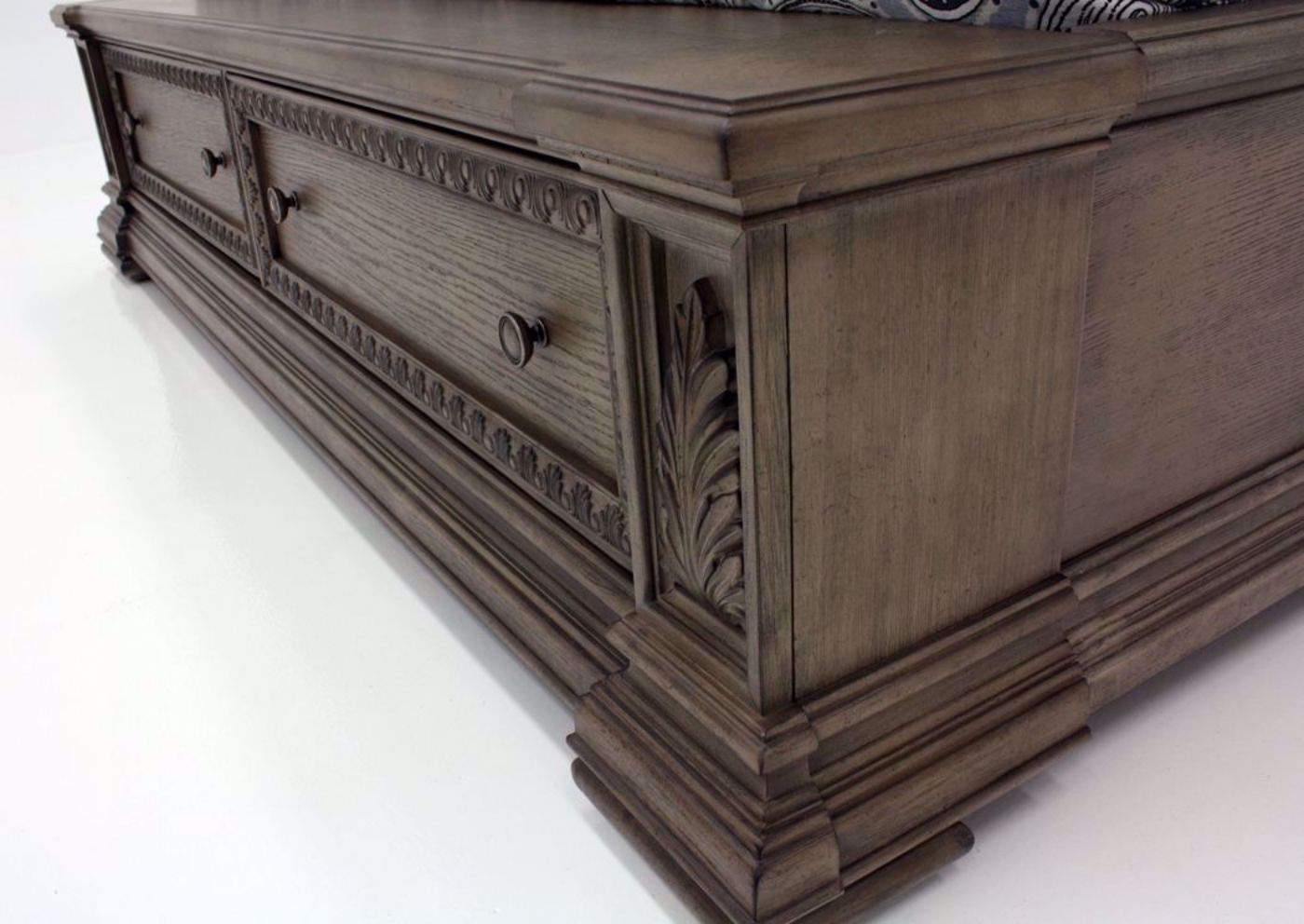 Taupe Brown Maria Queen Size Storage Bed Showing the Footboard at an Angle | Home Furniture Plus Bedding, Angle