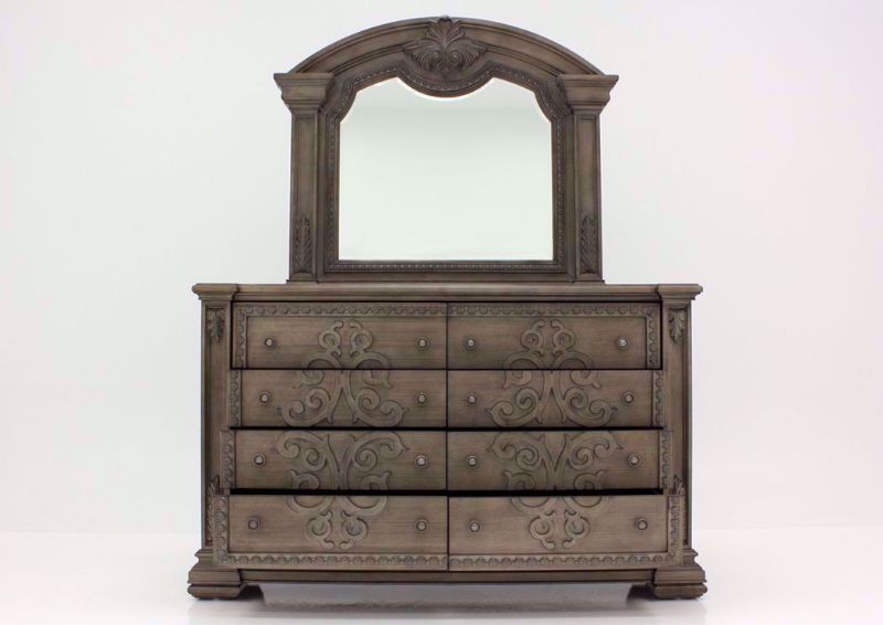 Taupe Brown Maria Dresser with Mirror Facing Front With the Drawers Open | Home Furniture Plus Bedding