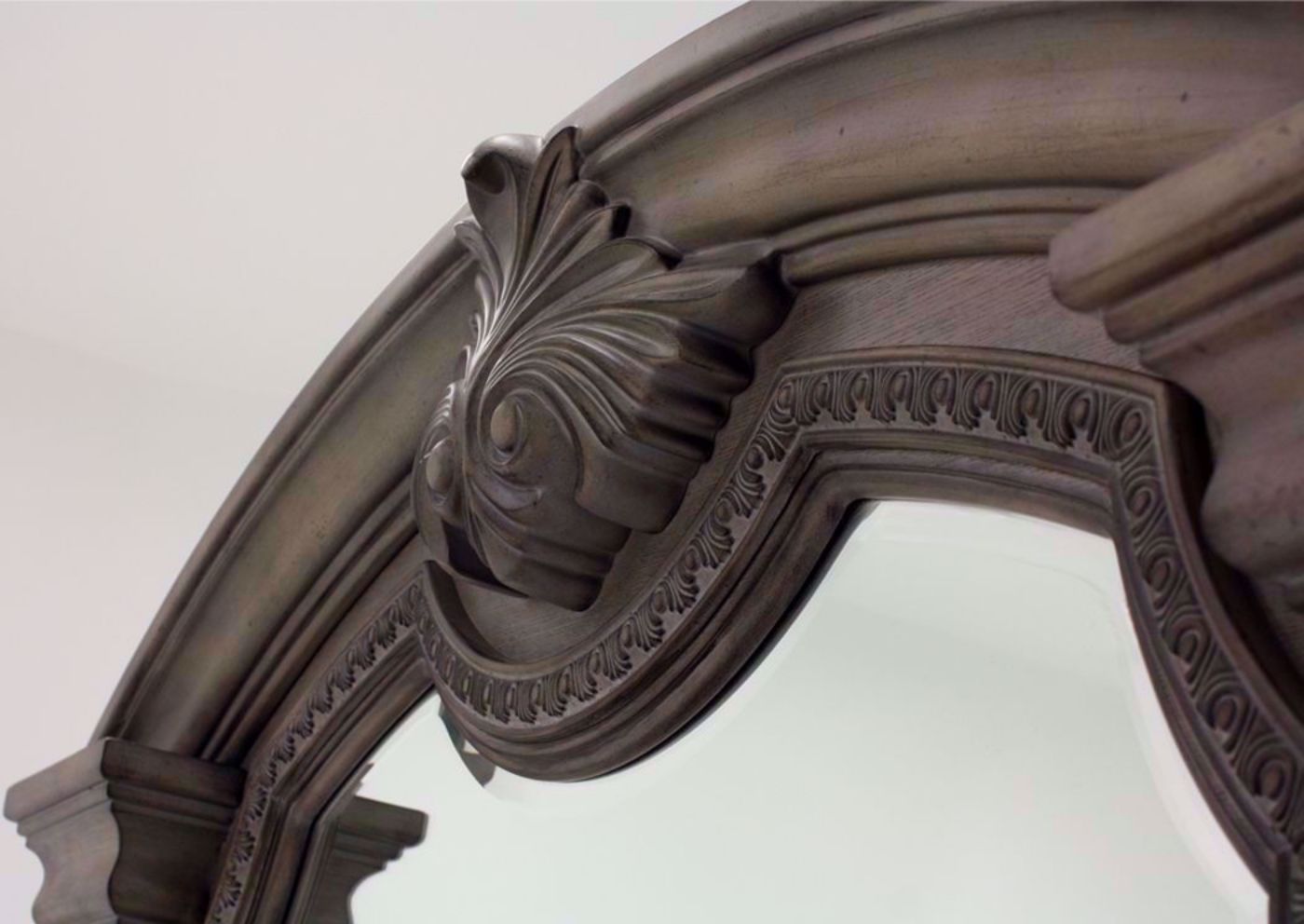 Taupe Brown Maria Dresser with Mirror Showing the Mirror Frame Carved Detail | Home Furniture Plus Bedding