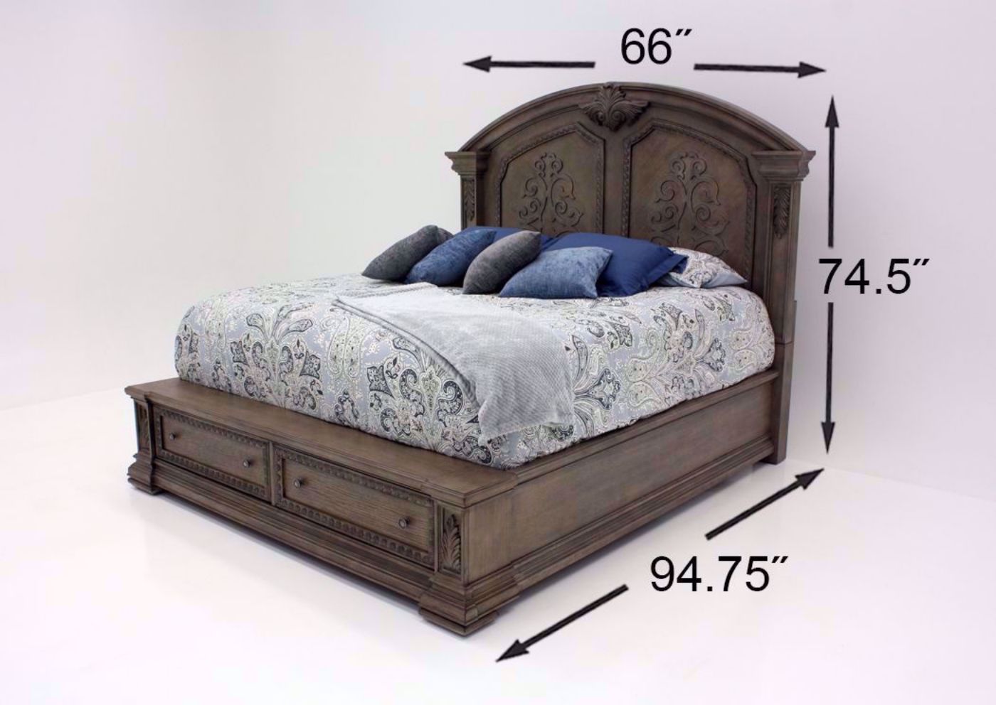 Taupe Brown Maria Bedroom Set Showing the Queen Bed Dimensions | Home Furniture Plus Bedding