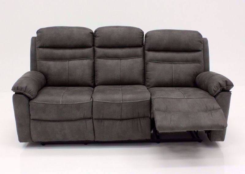 Gray Slate Reclining Sofa, Front Facing with One Recliner Open | Home Furniture Plus Bedding