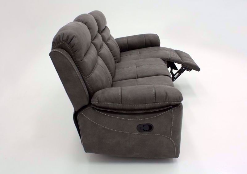 Gray Slate Reclining Sofa, Side View with One Recliner Open | Home Furniture Plus Bedding