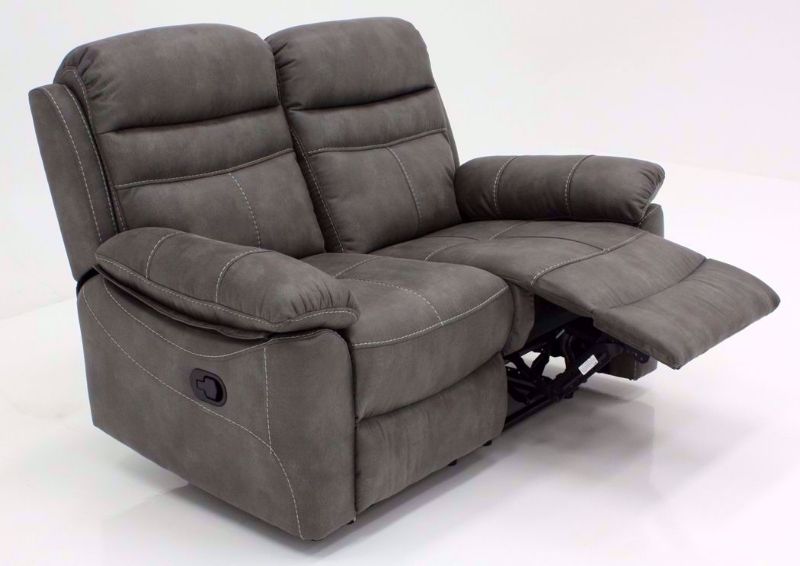 Gray Slate Reclining Loveseat at an Angle with One Recliner Open | Home Furniture Plus Bedding
