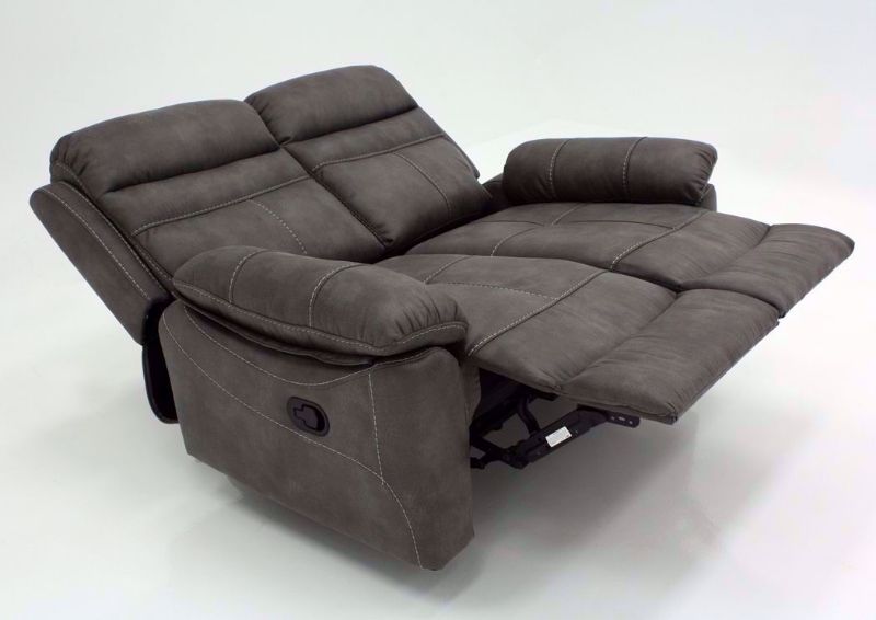 Gray Slate Reclining Loveseat at an Angle in the Fully Reclined Position | Home Furniture Plus Bedding